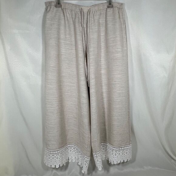 Parker Pants - Parker Daniela Crochet Lace Hem Wide-Leg Pants Size L Boho Chic Resortwear